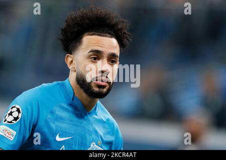 Claudinho of Zenit during the UEFA Champions League Group H football match between Zenit St. Petersburg and Juventus FC on October 20, 2021 at Gazprom Arena in Saint Petersburg, Russia. (Photo by Mike Kireev/NurPhoto) Stock Photo