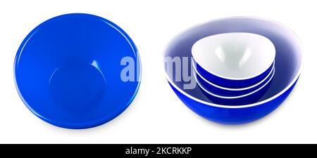 The set of close up blue bowl isolated on white background Stock Photo