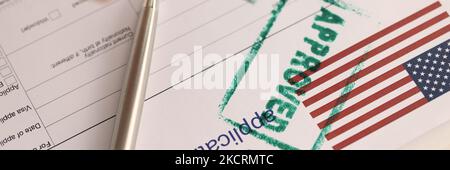 USA visa approved, application form for emigration abroad Stock Photo