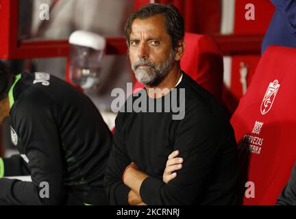 Quique Sanchez Flores, coach of Getafe CF during the La Liga match between Granada CF and Getafe CF at Nuevo Los Carmenes Stadium on October 28, 2021 in Granada, Spain. (Photo by Álex Cámara/NurPhoto) Stock Photo