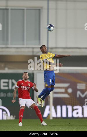 Nicolas Otamendi vies with Andre Clovis during the match for Liga BWIN between Estoril Praia and SL Benfica, at Estádio Coimbra da Mota, Estoril, Portugal, 30, October, 2021 (Photo by João Rico/NurPhoto) Stock Photo