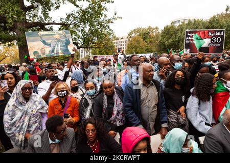 Thousands of people from across the east coast of the US came to Washington to take part in a demonstration against the military coup in solidarity with tens of thousands protesting in Sudan. (Photo by Allison Bailey/NurPhoto) Stock Photo