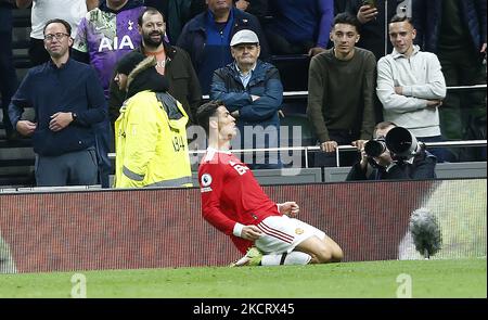 Manchester United's Cristiano Ronaldo celebrates his goal during the pre-match warm-up during Premier League between Tottenham Hotspur and Manchester United at Tottenham Hotspur stadium , London, England on 30th October 2021 (Photo by Action Foto Sport/NurPhoto) Stock Photo