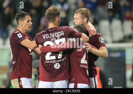 The players of Torino FC celebrates the goal during the italian soccer Serie A match Torino FC vs UC Sampdoria on October 30, 2021 at the Olimpico Grande Torino in Turin, Italy (Photo by Claudio Benedetto/LiveMedia/NurPhoto)