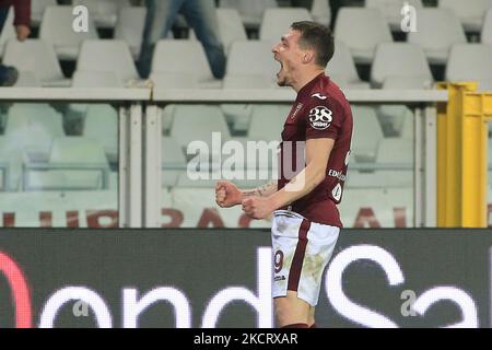 Andrea Belotti (Torino FC) celebrates the goal during the italian soccer Serie A match Torino FC vs UC Sampdoria on October 30, 2021 at the Olimpico Grande Torino in Turin, Italy (Photo by Claudio Benedetto/LiveMedia/NurPhoto)