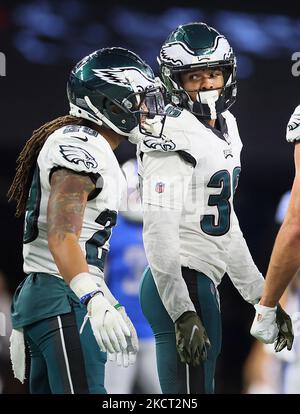 Philadelphia Eagles cornerback Tay Gowan (36) stands on the sideline during  an NFL preseason football game against the Cleveland Browns, Sunday, Aug.  21, 2022, in Cleveland. (AP Photo/Kirk Irwin Stock Photo - Alamy