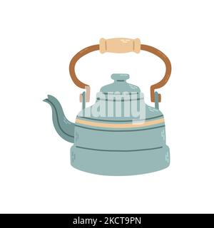 Simple blue teapot for tea old style. Stock design isolated on a white background for websites and apps Stock Vector
