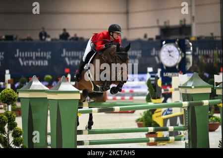 Angelica Canonici Jumping Verona during the International Horse Riding Longines FEI Jumping World Cup 2021 on November 05, 2021 at the Fiera Cavalli in Verona, Italy (Photo by Giancarlo Dalla Riva/LiveMedia/NurPhoto) Stock Photo