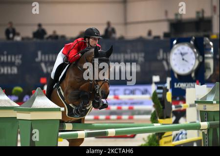 Angelica Canonici Jumping Verona during the International Horse Riding Longines FEI Jumping World Cup 2021 on November 05, 2021 at the Fiera Cavalli in Verona, Italy (Photo by Giancarlo Dalla Riva/LiveMedia/NurPhoto) Stock Photo