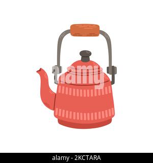 Simple red teapot for tea. Stock design isolated on a white background for websites and apps Stock Vector