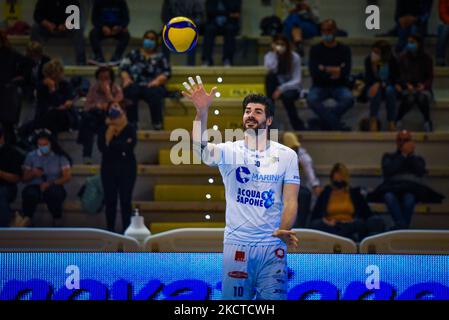 Lanza (Top Volley Cisterna) during the Volleyball Italian Serie A Men Superleague Championship Top Volley Cisterna vs Tonno Callippo Vibo Valentia on November 06, 2021 at the Palasport in Cisterna, Italy (Photo by Bianca Simonetti/LiveMedia/NurPhoto) Stock Photo