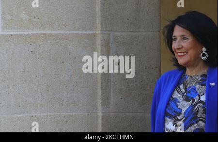 The President of the Republic of Georgia, Mrs Salome Zourabichvili poses for cameras before meeting with Cyprus President Nicos Anastasiades at the Presidential Palace. Cyprus, Tuesday, November 9, 2021. (Photo by Danil Shamkin/NurPhoto) Stock Photo