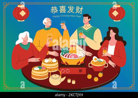 flat chinese new year reunion dinner vector design illustration Stock Vector