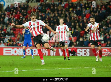 Sunderland's Callum Doyle clears the ball during the Sky Bet League 1 match between Sunderland and Ipswich Town at the Stadium Of Light, Sunderland on Saturday 20th November 2021. (Photo by Michael Driver/MI News/NurPhoto) Stock Photo