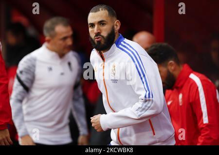 Karim Benzema, of Real Madrid during the La Liga match between Granada CF and Real Madrid CF at Nuevo Los Carmenes Stadium on November 21, 2021 in Granada, Spain. (Photo by Álex Cámara/NurPhoto) Stock Photo