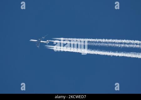 A Lufthansa Boeing 747 8 aircraft spotted flying at 34.000 feet in