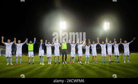 Sydney FC celebrate winning the FFA Cup round of 32 match between Sydney Olympic FC and Sydney FC at Belmore Sports Ground on November 24, 2021 in Sydney, Australia.(Editorial use only) Stock Photo