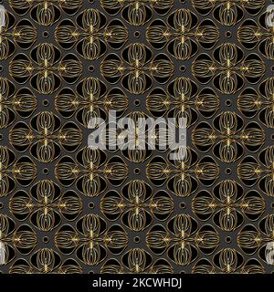 Vector Floral Art Nouveau Seamless Pattern. Golden Luxury Geometric decorative leaves texture. Gold and black Flowers concept. Retro stylish dark Stock Vector