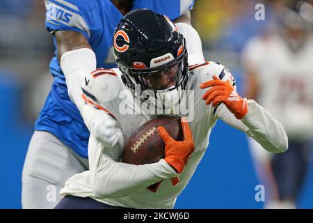 Chicago, IL, USA. 6th Nov, 2022. Chicago Bears #11 Darnell Mooney  celebrates his touchdown with quarterback #1 Justin Fields during a game  against the Miami Dolphins in Chicago, IL. Mike Wulf/CSM/Alamy Live