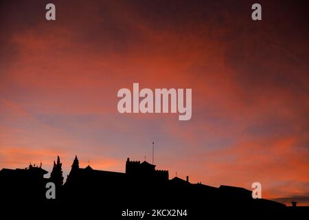 Comares, skyline at dusk in the Axarquia region of Malaga, Andalucia, Spain Stock Photo