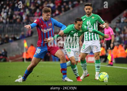 Andres Guardado and Nico Gonzalez during the match between FC Barcelona and Real Betis Balompie, corresponding to the week 16 of the Liga Santander, played at the Camp Nou Stadium, in Barcelona, on 04th December 2021. (Photo by Joan Valls/Urbanandsport /NurPhoto) Stock Photo