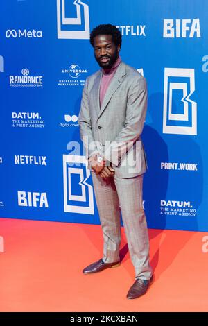 LONDON, UNITED KINGDOM - DECEMBER 05, 2021: Sope Dirisu attends the 24th British Independent Film Awards (BIFA) ceremony at the Old Billingsgate on December 05, 2021 in London, England. (Photo by WIktor Szymanowicz/NurPhoto) Stock Photo