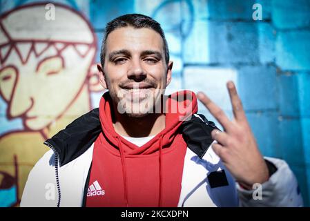 Italian rapper Shame (Aka Fabio Errico) poses for the photo call in ...