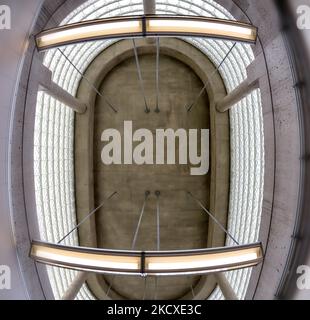 Toronto, Canada - October 26, 2022:  Wide angle view of a skylight inside of Bayview subway station, Canada Stock Photo