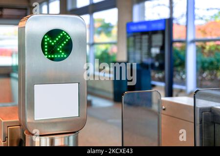 Toronto, Canada - October 26, 2022: Automatic entrance doors in a subway station Stock Photo
