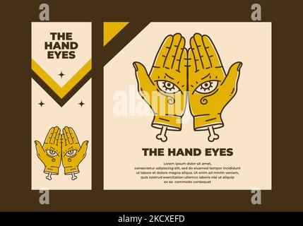 Vintage art illustration design of two hand with eyes Stock Vector