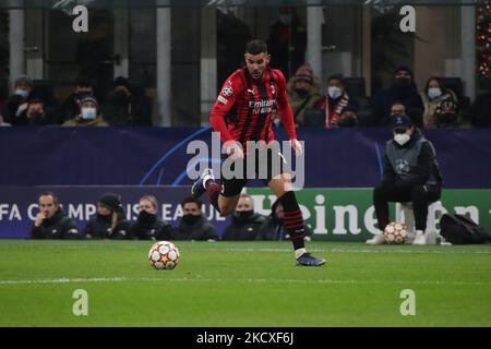 Theo Hernandez of AC Milan in action during the UEFA Champions League match between AC Milan and Liverpool FC at Giuseppe Meazza Stadium, on December 07, 2021 in Milano, Italy (Photo by Mairo Cinquetti/NurPhoto)