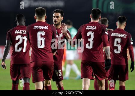 Players of CFR Cluj celebrating goal scoring during the game against FC  Arges, disputed on Dr Constantin Radulescu Stadium, Cluj-Napoca, 19  December 2021 (Photo by Flaviu Buboi/NurPhoto Stock Photo - Alamy