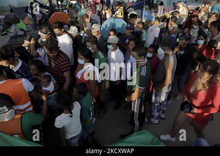 Central American migrants inside the Casa Peregrino located in Mexico City, who received accommodation, food, legal, psychological and medical attention, to go to various refugee support offices and try to obtain a permit to stay longer in Mexico in view of the difficulties their compatriots are having to enter the United States during the COVID-19 health emergency in the country. (Photo by Gerardo Vieyra/NurPhoto) Stock Photo