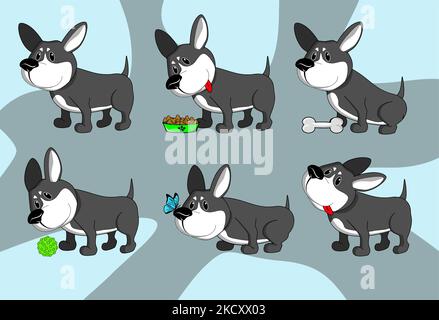 dark cheerful corgi on a colored background and illustration Stock Vector