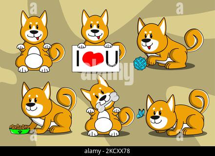 Sheba in the style of comics is played and stands in different poses of pack Stock Vector