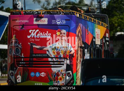 Merida City Tour bus. On Tuesday, December 07, 2021, in Merida, Yucatan, Mexico. (Photo by Artur Widak/NurPhoto) Stock Photo