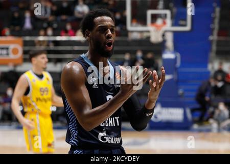 Jordan Loyd of Zenit reacts during the EuroLeague Basketball match between Zenit St. Petersburg and Maccabi Playtika Tel Aviv on December 23, 2021 at Sibur Arena in Saint Petersburg, Russia. (Photo by Mike Kireev/NurPhoto) Stock Photo