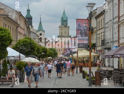 General view of Krakowskie Przedmiescie street in the center of Lublin. On Saturday, July 31, 2021, in Lublin, Lublin Voivodeship, Poland. (Photo by Artur Widak/NurPhoto) Stock Photo