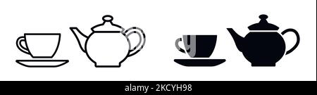 Teapot and tea cup symbol hot drink beverage vector icon set Stock Vector