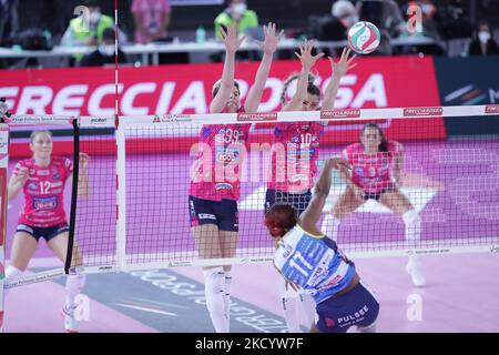 Ebrar Karakurt (Igor Gorgonzola Novara) Cristina Chirichella (Igor Gorgonzola Novara) during the Volleyball Italian Women Cup Imoco Volley Conegliano vs Igor Gorgonzola Novara on January 06, 2022 at the Palazzo dello Sport in Roma, Italy (Photo by Luigi Mariani/LiveMedia/NurPhoto) Stock Photo