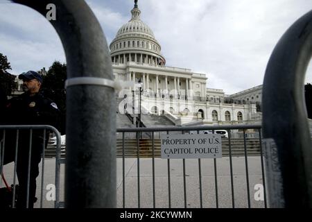 Barricades are seen at the US Capitol during a Day of Remembrance and Action on the one year anniversary of the “Stop The Steal Rally” and the storming of the US Capitol, on January 6, 2022 in Washington D.C. USA. Public vigils in DC and around the country have been held in remembrance of the rally for the anti-ratification of President Joe Biden’s Electoral College victory over the former President Donald Trump. President Biden as well as lawmakers delivered remarks and held a moment of silence on the House floor for those lost during the storming of the Capitol one year ago. (Photo by John L Stock Photo