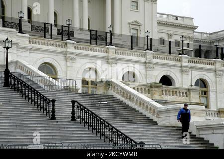 Barricades are seen at the US Capitol during a Day of Remembrance and Action on the one year anniversary of the “Stop The Steal Rally” and the storming of the US Capitol, on January 6, 2022 in Washington D.C. USA. Public vigils in DC and around the country have been held in remembrance of the rally for the anti-ratification of President Joe Biden’s Electoral College victory over the former President Donald Trump. President Biden as well as lawmakers delivered remarks and held a moment of silence on the House floor for those lost during the storming of the Capitol one year ago. (Photo by John L Stock Photo