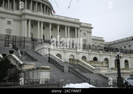 Barricades are seen at the US Capitol during a Day of Remembrance and Action on the one year anniversary of the “Stop The Steal Rally” and the storming of the US Capitol, on January 6, 2022 in Washington D.C. USA. Public vigils in DC and around the country have been held in remembrance of the rally for the anti-ratification of President Joe Biden’s Electoral College victory over the former President Donald Trump. President Biden as well as lawmakers delivered remarks and held a moment of silence on the House floor for those lost during the storming of the Capitol one year ago. (Photo by John L Stock Photo