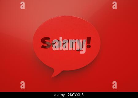 speech bubble with inscription sorry over red background, message to express regret, 3d render Stock Photo