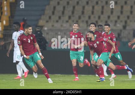 Fayçal Fajr of Morocco celebrates scoring their first goal during Ghana