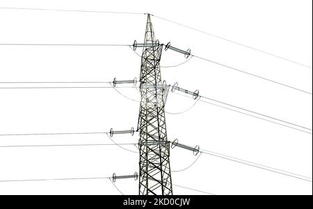 Isolated metallic high voltage power line pylon , Finland Stock Photo ...