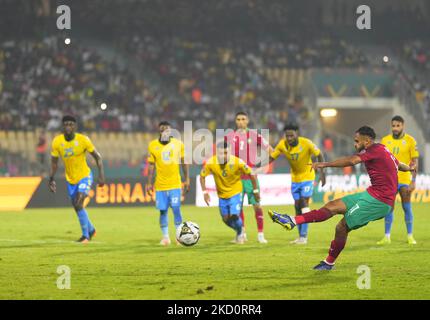 Sofiane Boufal of Morocco scoring their first goal during Morocco against Gabon, African Cup of Nations, at Ahmadou Ahidjo Stadium on January 18, 2022. (Photo by Ulrik Pedersen/NurPhoto) Stock Photo