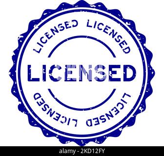Grunge blue licensed word round rubber seal stamp on white background Stock Vector