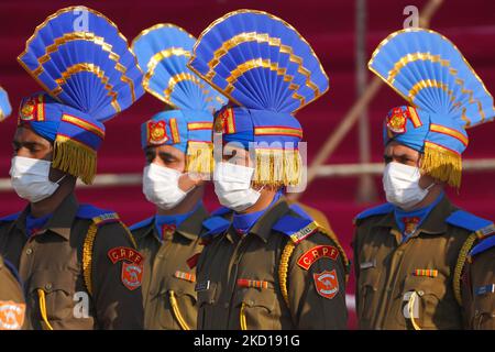 Central Reserve Police Force (CRPF) contingent march during the Indian Republic Day parade in Ajmer, Rajasthan, India on January 26, 2022. (Photo by Himanshu Sharma/NurPhoto)