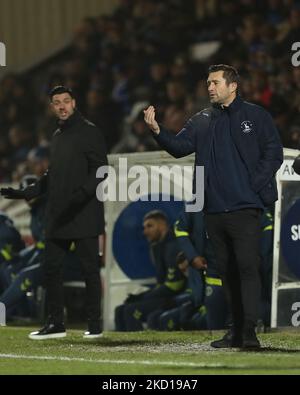 Hartlepool United manager Graeme Lee during the EFL Trophy Quarter Final between Hartlepool United and Charlton Athletic at Victoria Park, Hartlepool on Tuesday 25th January 2022. (Photo by Mark Fletcher/MI News/NurPhoto) Stock Photo